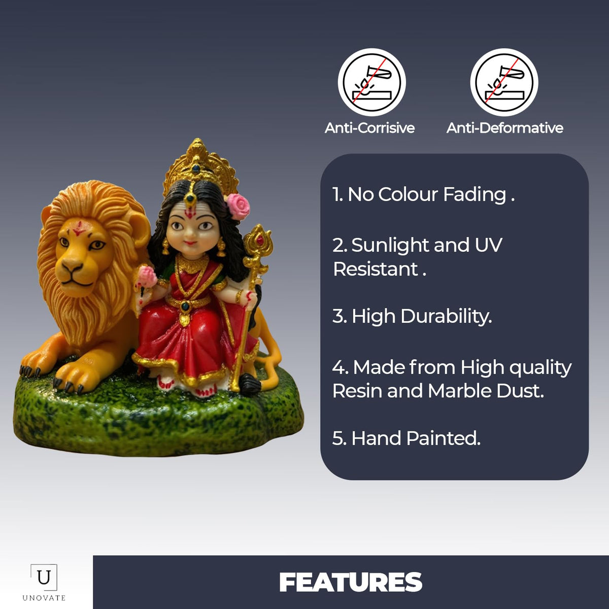 UNOVATE Durga MATA Idol for Car Dashboard, Home | Durga ji Murti | Navratri