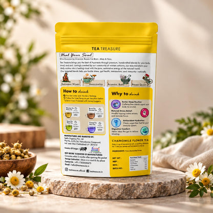 Tea Treasure Chamomile Flower Tea - 100g | Pure Natural Dried Chamomile Flowers | Caffeine-Free Herbal Tea | Non-Bitter | Sleep & Relaxation |Stress Relief | Soothing Bedtime Herbal Infusion