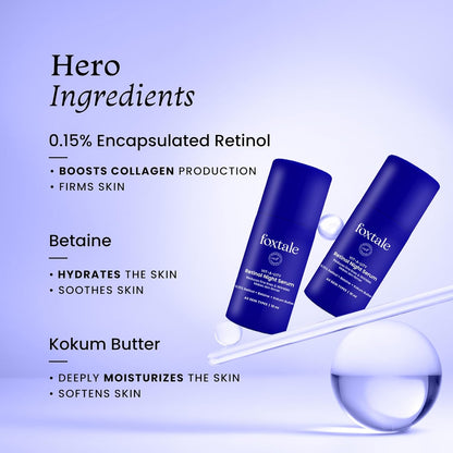 Foxtale 0.15% Beginner Friendly Retinol Night Serum | Anti-Aging Night Cream | Reduces Fine Lines and Wrinkles | No Purging | For Younger-looking Skin | Men & Women | All Skin Types - 10 ml