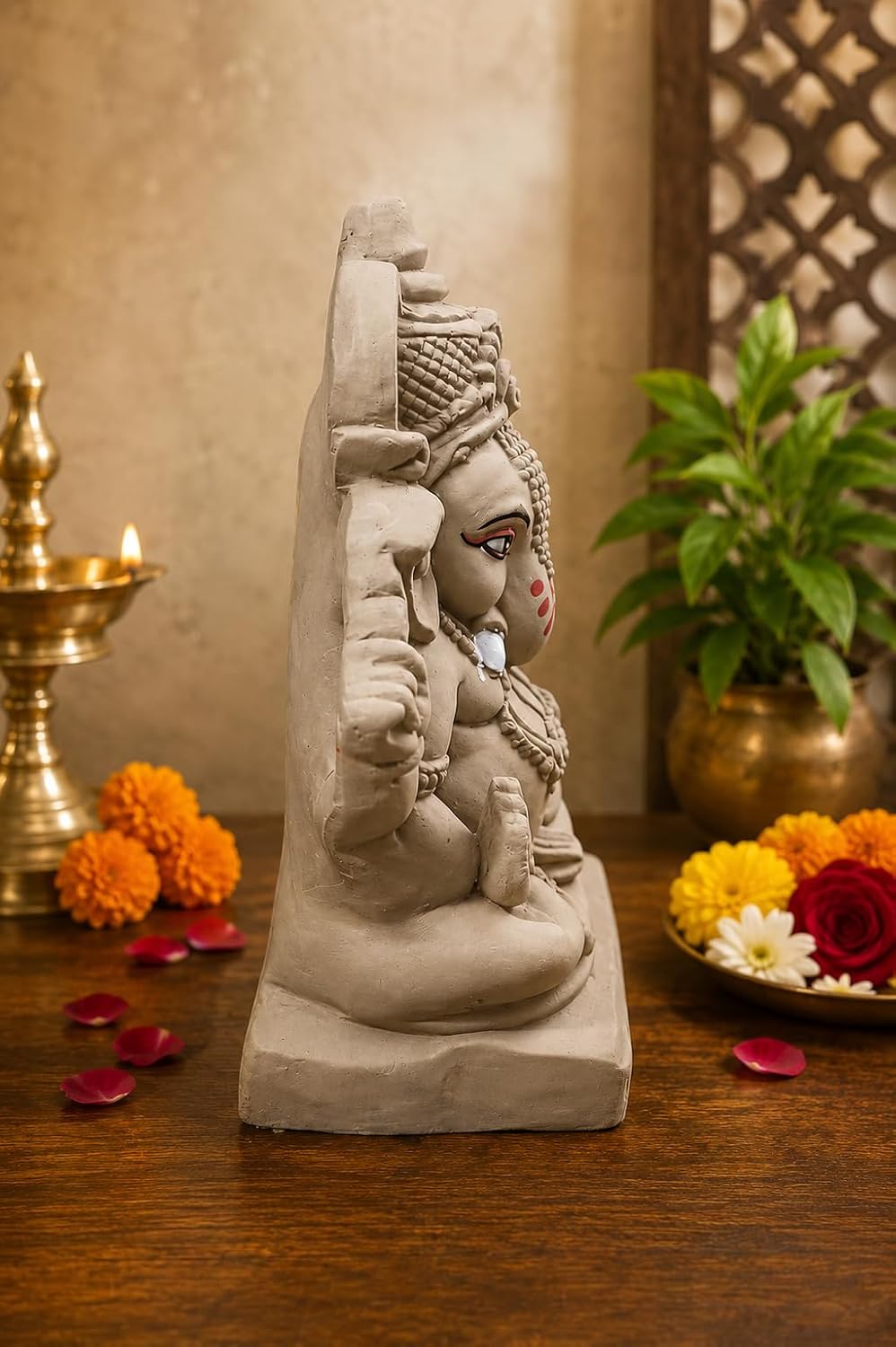 KSI Handmade Ekdant Dagdusheth Ganesh Mukut Ganesh Idol | Natural Clay Ganesha Murti for Home Temple, Office & Pooja | Eco-Friendly Terracotta Statue | Ganesh Chaturthi Decoration & Gift | 5.75 Inch