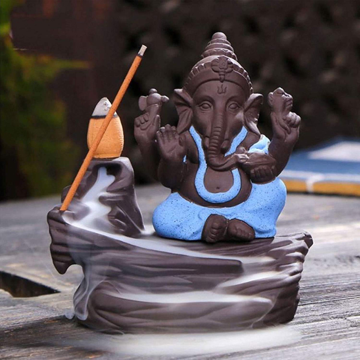 Smoke Backflow Cone Incense Holder Decorative Showpiece with 10 Free Smoke Backflow Scented Cone Incenses (Ganesh Blue)(Resin, Conical)