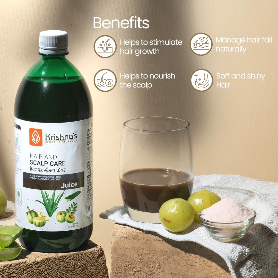 KRISHNA'S HERBAL & AYURVEDA Hair & Scalp Care Juice 1000 Ml,Hair Care Juice For Hair Growth & Hair Fall Control,Blend Of 7+ Ayurvedic Herbs,No Artificial Colors,Flavours & Sugars,Use 60 Days