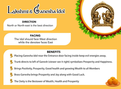100% Pure Brass Laxmi Ganesh Murti (Size: 8 cm) | Lakshmi Ganesh Idol for Diwali Puja, Study Table, Pooja Room & Home Decor | Statue of laxmi Ganesha for Diwali Gift | Pital Ganpati Lakshmi