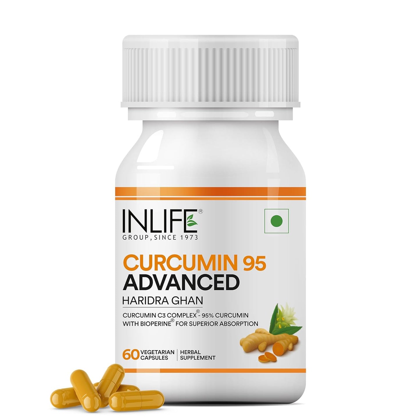 INLIFE Curcumin C3 Complex (95% Curcuminoids) 500 mg Turmeric with BioPerine (Piperine) Extract Supplement 5 mg - 60 Capsules (Pack of 1)