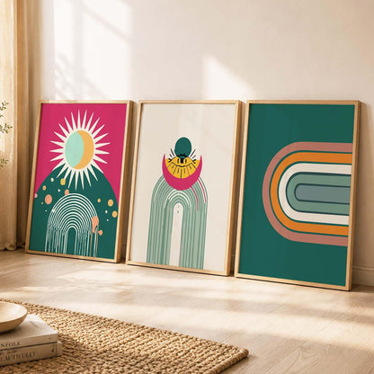 Boho Painting Wall Art Home Decoration Paintings With Frame For Living Room Bed Room Hotel Wall Decor Digital Reprint Set of 3 (13X17 inch)