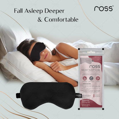 Ross Breathable Fabric Sleep Eye Mask – Ultra-Soft, Smooth & Cozy with Adjustable Strap for Ultimate Comfort, Light Blocking & Deep Sleep – Perfect for Travel, Meditation, Naps, Relaxation & Stress Relief - Black