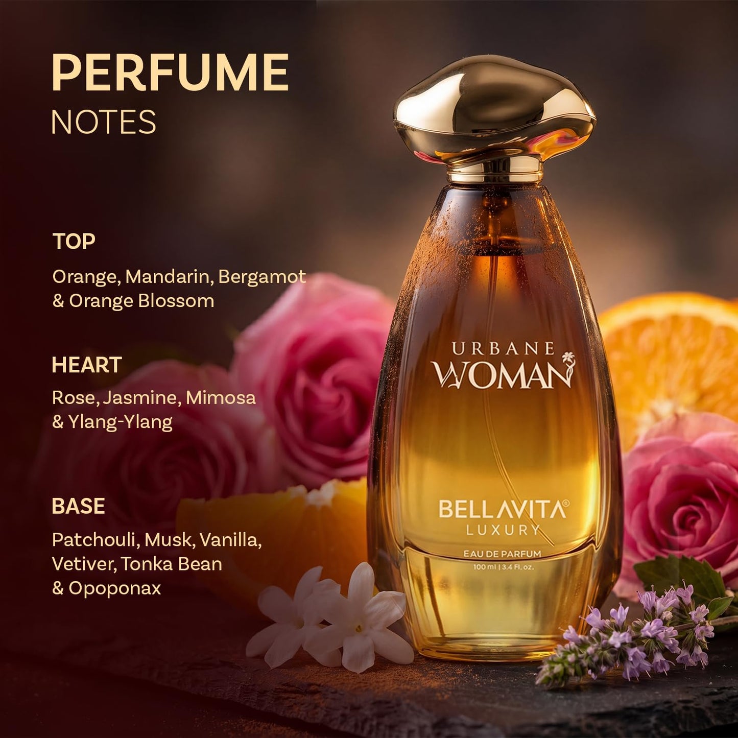 BELLAVITA URBANE WOMAN | Dubai Crafted | Perfume For Woman | 100ml | 25% Oil Concentration | Rose, Jasmine, Vanilla & Musk | Premium Long Lasting Perfume
