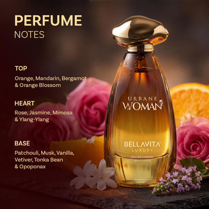 BELLAVITA URBANE WOMAN | Dubai Crafted | Perfume For Woman | 100ml | 25% Oil Concentration | Rose, Jasmine, Vanilla & Musk | Premium Long Lasting Perfume