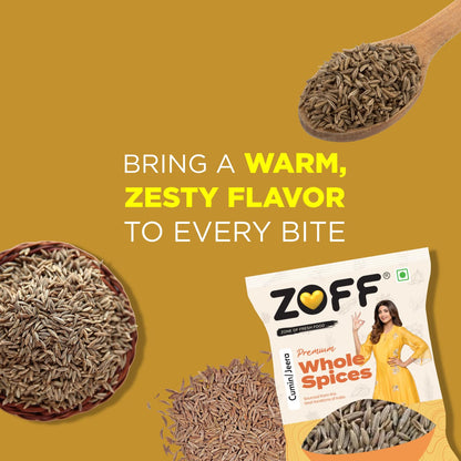 Zoff Whole Cumin Seeds Jeera 200gm - 100% Natural & Fresh - Hygienically Packed, Rich Aroma & Flavor - Nutrient-Rich Spice for Indian Cooking