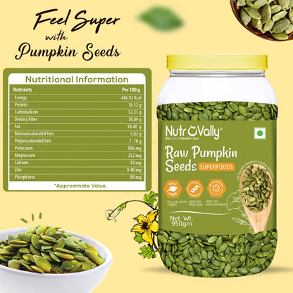 NutroVally - Pumpkin Seeds 950g Jar – Premium Roasted & Shelled Superfood Snack – High Protein, Gluten-Free & Nutrient-Rich for Healthy Snacking & Cooking