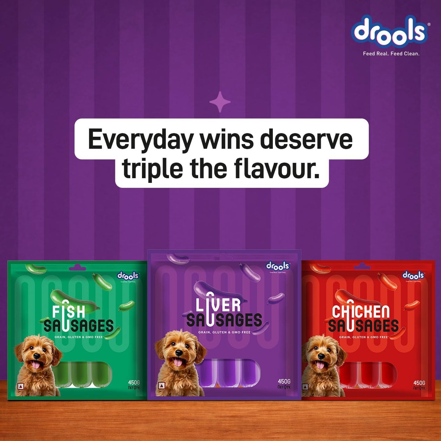 Drools Adult & Puppy Sausage for Dog, 450g | Liver Flavour | High Protein | Treat & Food Topper | Grain Free | Best for Training & Bonding | No Preservatives
