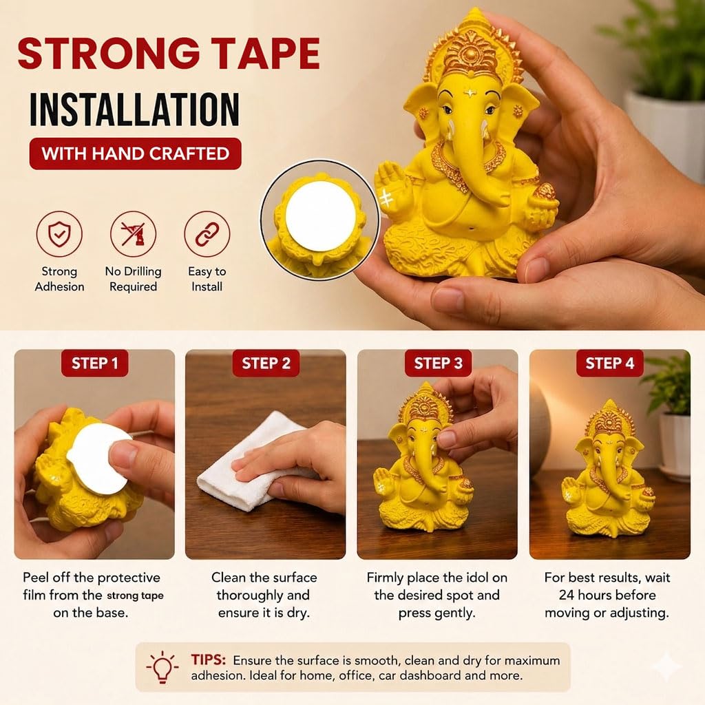 Premium Lord Ganesha Idol for Car Dashboard | 3.5 Inch Resin Ganpati Murti | Elegant Home & Office Decor Showpiece Yellow SIA488