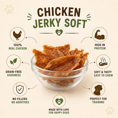 PAWPOURRI Natural Chicken Jerky Soft Dog Treats for All Breeds & Sizes | Daily Use Dog Treats | High Protein Chewy Training & Reward Snacks (Chicken Jerky Soft, Pack of 1) 100gm