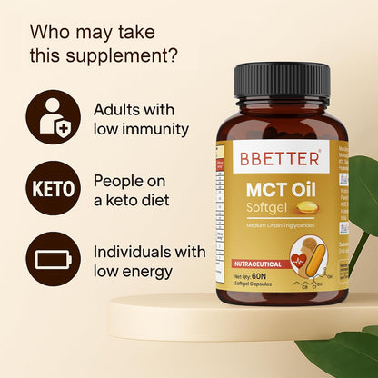 BBETTER MCT Oil Softgels | 1000mg Per Serving With Capric Acid & Caprylic Acid | Helps Support Energy, Metabolism & Brain Function | Supports Gut Health | Keto & Paleo Friendly | 60 Softgels