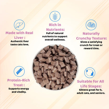 Petoska Chicken Liver Cat Treats – 100g | Air-Dried Real Chicken & Liver Bites with Taurine & Omega-3 | Chewy High-Protein Snack for Digestion & Muscle Growth | Kittens & Adult Cats