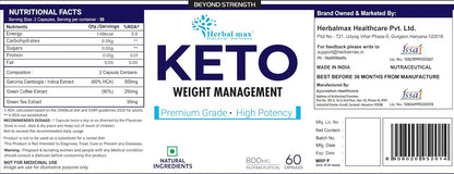 Herbal Max Keto Advanced Weight Management – 800mg | 60 Capsules | With Green Tea, Garcinia Cambogia & Green Coffee Extract | Supports Fat Burn & Metabolism | For Men & Women