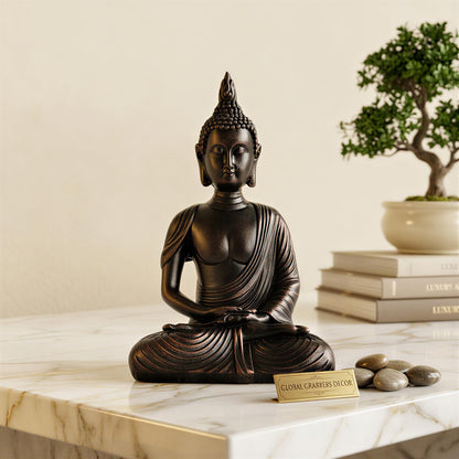 New Sitting Meditating Buddha Statue showpiece Idol Home Decor Items for Living Room and Gifts (Antique Copper)