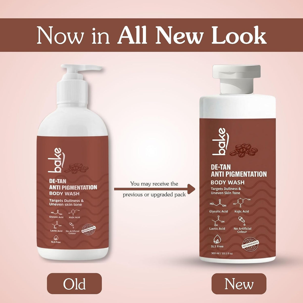 BAKE De-Tan Anti Pigmentation Coffee Body Wash with Kojic Acid, Glycolic Acid, Lactic Acid for Dark Spots, Pigmentation, Tanning & Tan Removal | For Men & Women | 300ml