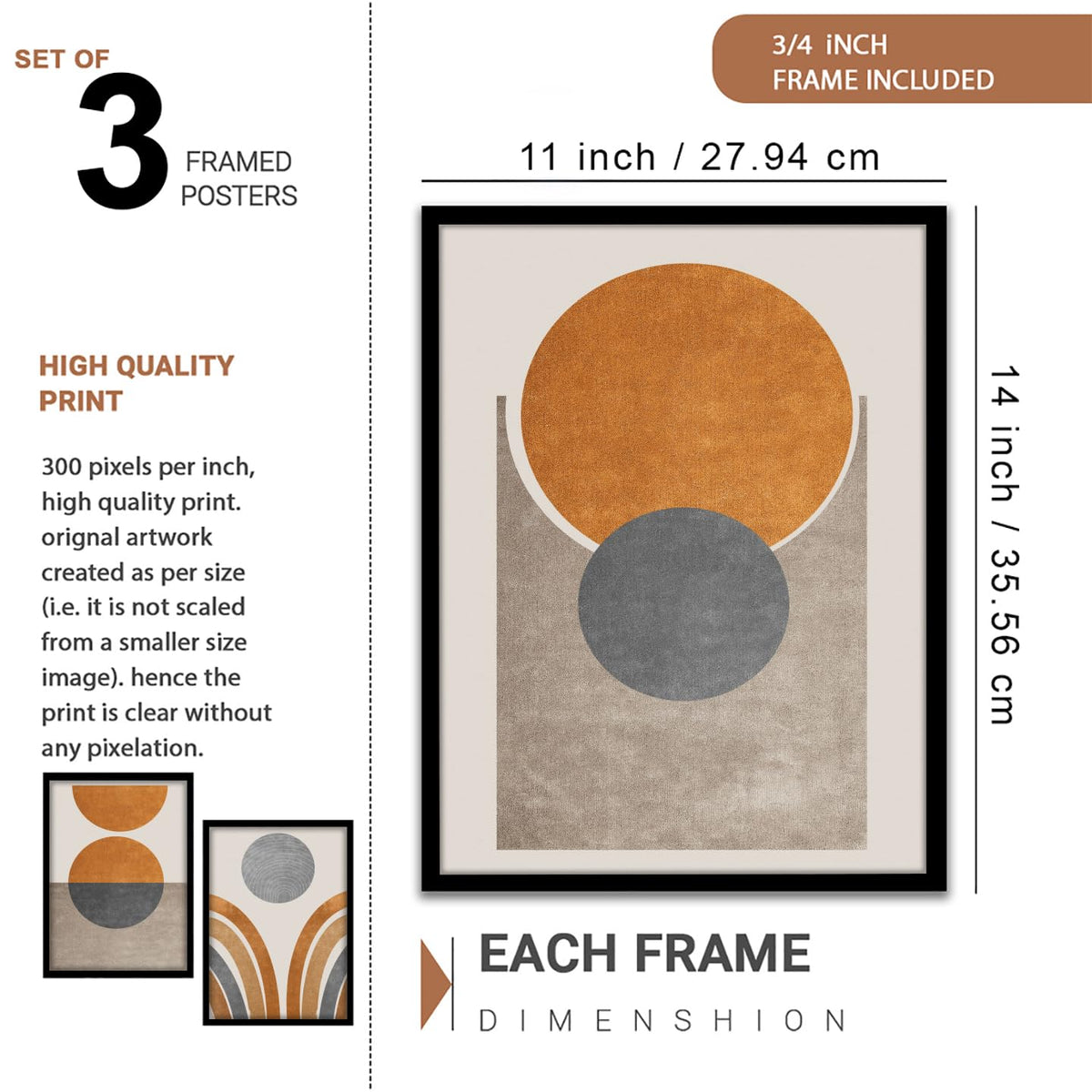Retro Wall Art Decor Paintings | Set of 3 Minimalist Wall Art Frames for Home Decoration | Perfect for Living Room, Bedroom & Office (Art-8, 10x13inch)