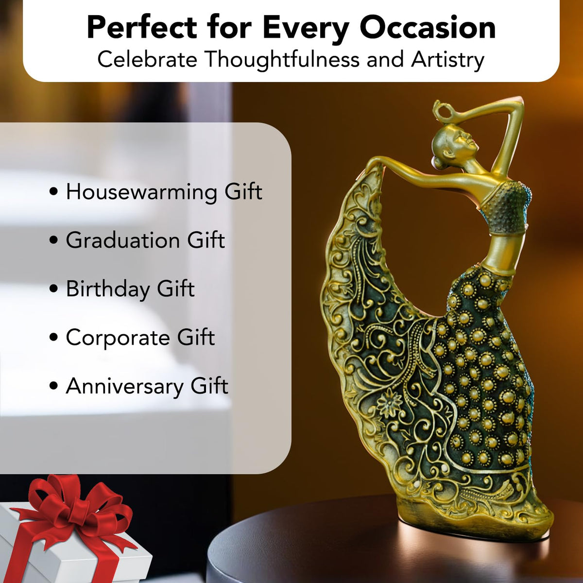 Nostrae Female Peacock Dancer Show Pieces for Home Decor Living Room Decorative Items | Aesthetic Dancing Lady Showpieces Gift Item | Center Table Tv Office Desk Interior Statue Figurines