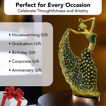 Nostrae Female Peacock Dancer Show Pieces for Home Decor Living Room Decorative Items | Aesthetic Dancing Lady Showpieces Gift Item | Center Table Tv Office Desk Interior Statue Figurines