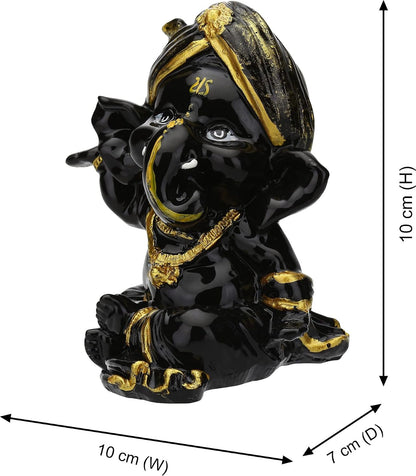 Black & Gold Ganesha Idol for Car Dashboard | Small Decorative Ganpati Statue for Home, Office & Temple | Lord Ganesha Showpiece for Gift & Spiritual Décor