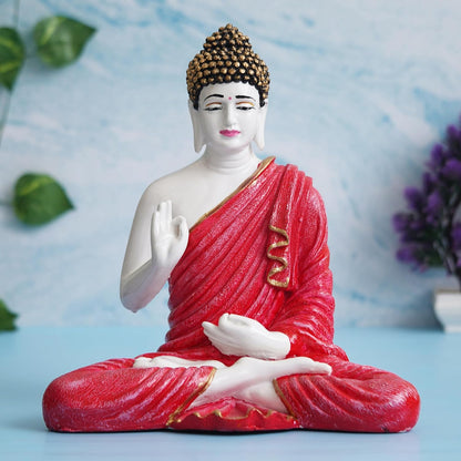 Red Resin Handcrafted Blessing Lord Buddha Idol | Serene Home, Office Decor | Perfect for Offices, Meditation Rooms | Gift for Housewarmings, Diwali