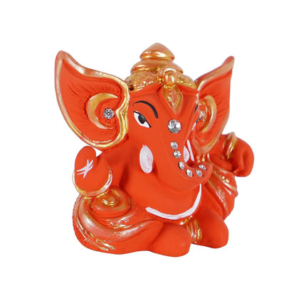 Polyresin Orange Ganesha Statue for Car Dashboard God Ganesh Murti Ganpati Idol Figurine with Double Side Tape