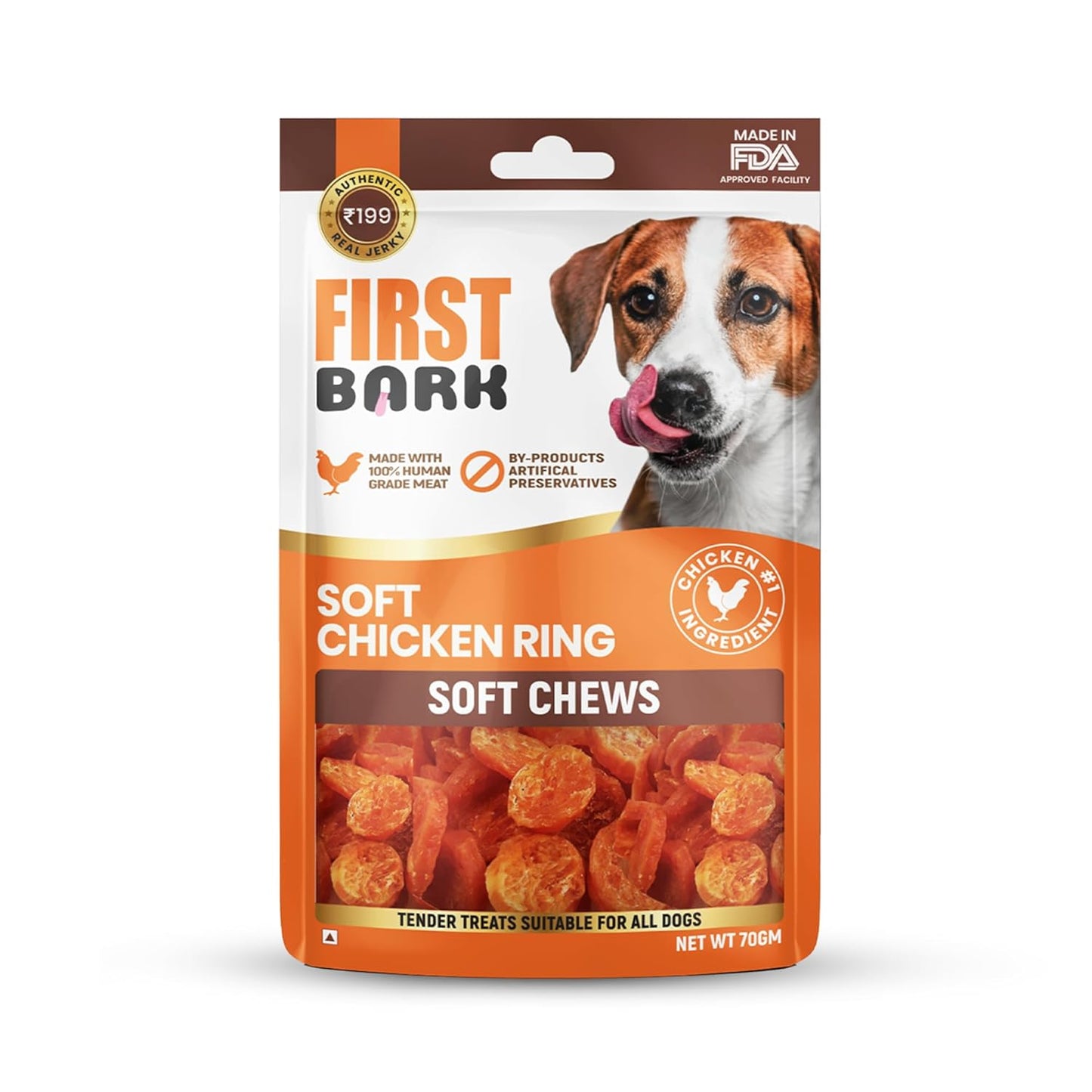 First Bark Dog Treats for Adult Dog & Puppy – Soft Chews Tender Chicken Jerky for Dogs, Small Dogs & Shih Tzu | Easy-to-Chew Puppy Treats & Dog Snacks – Soft Chicken Ring (70g) x1