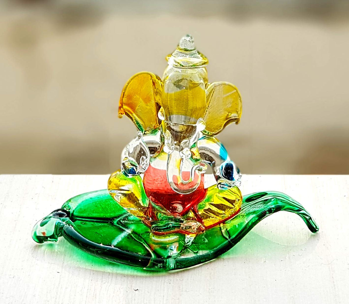 Ganesha Ganesh Murti Idol Statue Sculpture - 2.5" Inches - Car Dashboard Idols | Crystal Glass - Multi-colour