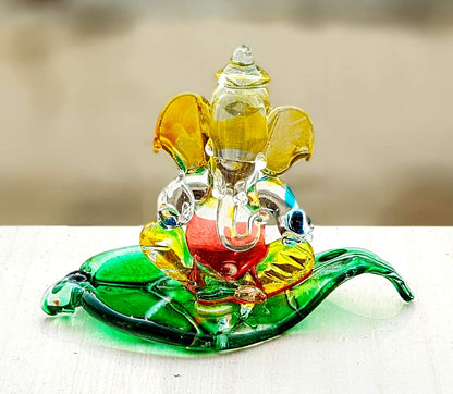 Ganesha Ganesh Murti Idol Statue Sculpture - 2.5" Inches - Car Dashboard Idols | Crystal Glass - Multi-colour