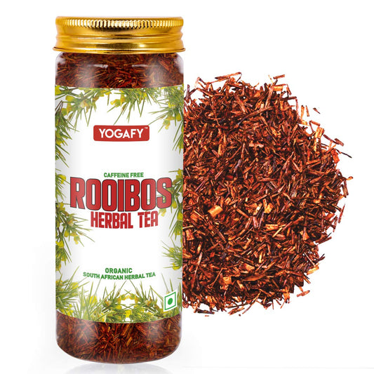 YOGAFY- Rooibos Herbal Tea - 100g Pack || ANTI-INFLAMMATORY || Caffeine-Free - 100% | Natural Ingredients - Flower Based - Farm Fresh | Eco-Conscious Pet Jar Packaging