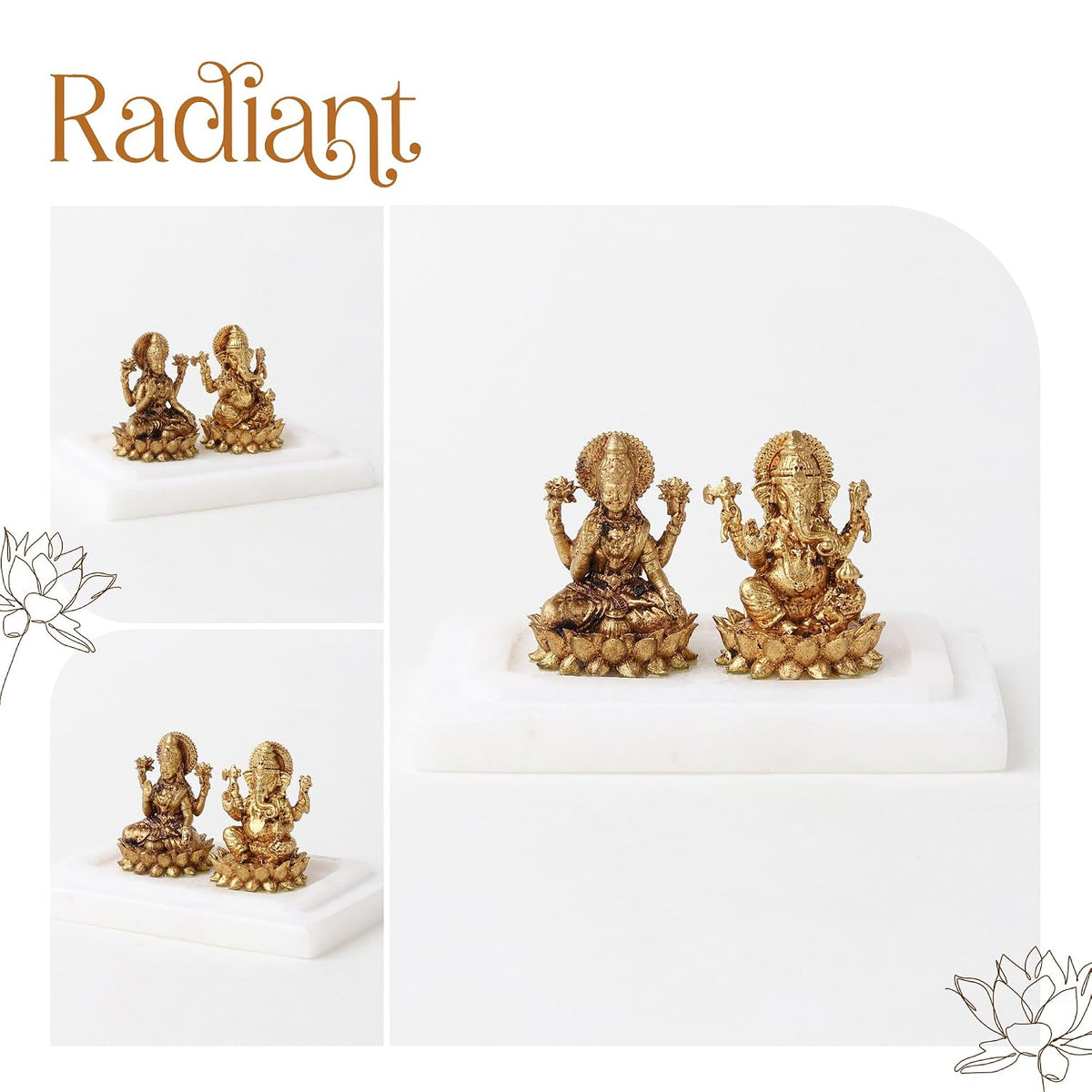 Brass Lakshmi Ganesh Idol Set on Marble Base | Laxmi Ganesh Murti for Pooja, Home Temple & Mandir | Hindu God Brass Statue (Design 01: L8 x W5 x H4 cm)