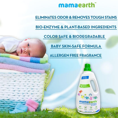 Mamaearth Plant Based Laundry Detergent For Babies - 1 L | Infused with Neem Extract and Lime Citrus Acid | Liquid Formula, Removes Tough Stains, Eliminates Odor