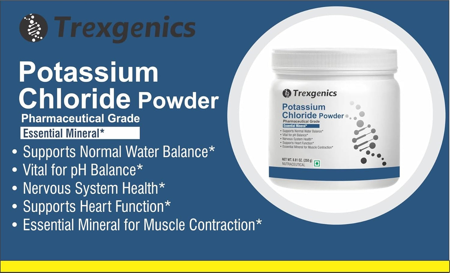 Trexgenics POTASSIUM CHLORIDE POWDER (250 gram / 8.81 Oz) KCL Essential Mineral (Pack of 1)