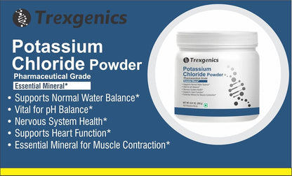 Trexgenics POTASSIUM CHLORIDE POWDER (250 gram / 8.81 Oz) KCL Essential Mineral (Pack of 1)