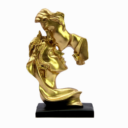 Love Couple Face Adventure Showpiece Statue Sculpture Figure for Home Decor Valentine Day Gift | Resin- 10" Inches (Golden)