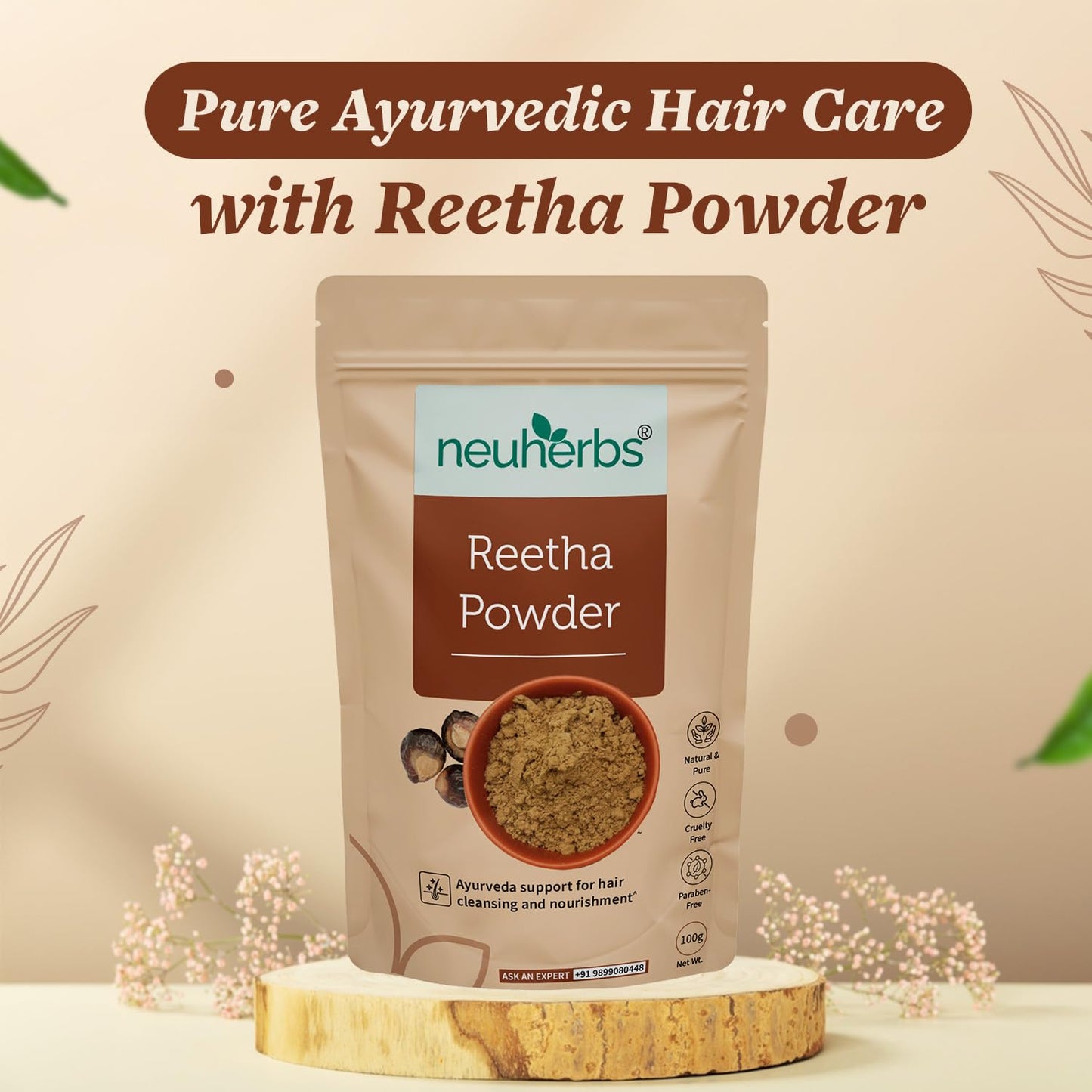Neuherbs Reetha Powder For Hair - 100g | Hair Pack For Hair Growth, Cleansing & Nourishment | 100% Pure & Natural With No Added Preservatives