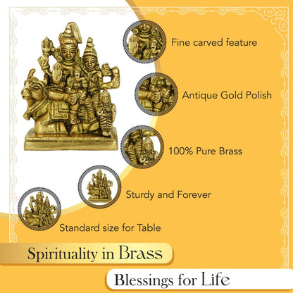 100% Pure Brass Shiv Parivar Murti (8.5 cm) | Shiv Parvati Murti for Car Dashboard, Pooja Room, Home Decor & Office Desk | Shiva Parvati Idol | Mahadev Bholenath Pariwar Statue