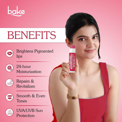 BAKE 2.5% Kojic Acid Mulberry Extract Tinted Butter Brightening Lip Balm SPF 55 PA++++ 24 Hour Moisturization | For Dark, Pigmented, Dry & Flaky Lips | De-Tan Lip Balm - 5g