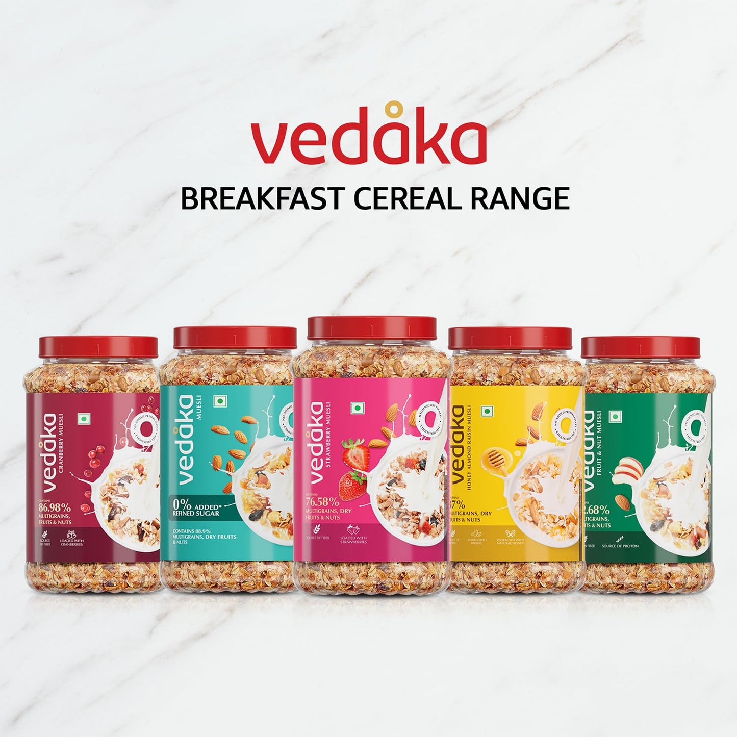 Vedaka Honey Almond Raisin Muesli | 1 Kg | Jar | Sweetened with Natural Honey | Contains 87% of Dry Fruits, Nuts and Multigrains | Source of Fiber | No Added Preservatives