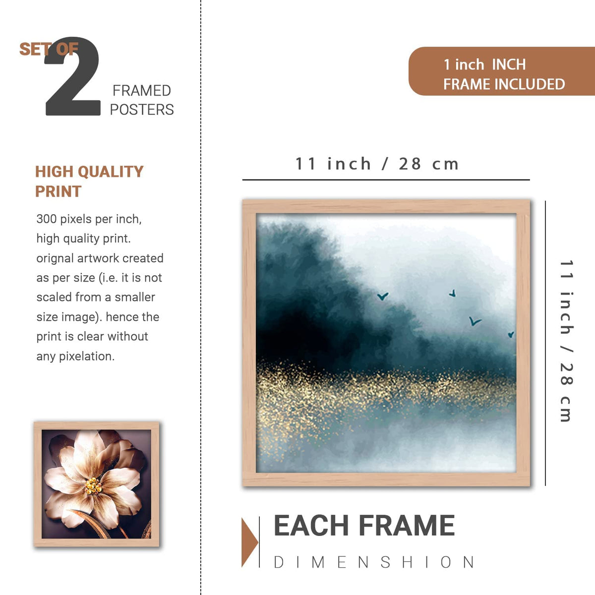 Wood Premium Digital Paintings With Frame For Home Decoration - Painting For Living Room Bedroom Office - Pack Of 4 (A)