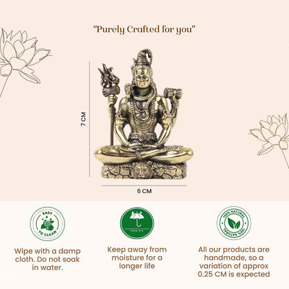 Handcrafted Brass Shiv Ji Murti | Lord Shiva Idol for Meditation, Pooja Room & Home Temple | Auspicious Hindu God Statue (Design03: L6 x W3.5 x H7 cm)