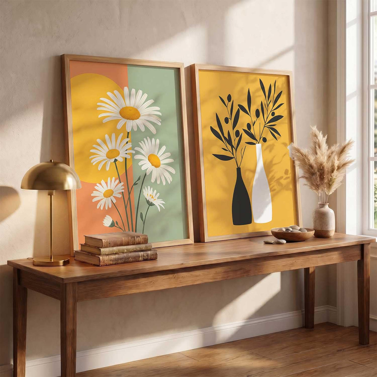 Boho Painting Wall Art Home Decoration | Aesthetic Paintings With Frame For Living Room Bed Room Hotel Wall Decor Digital Reprint Set of 2 (13X17 inch)
