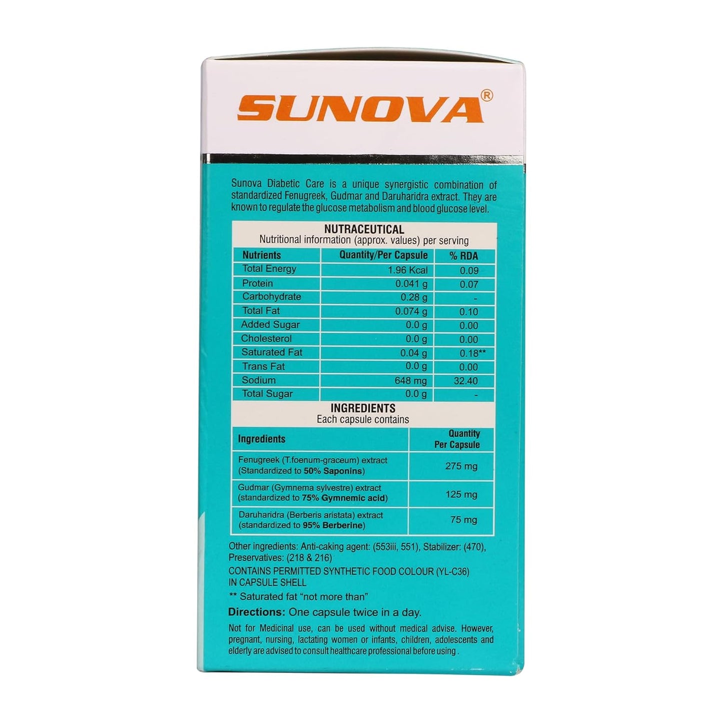 Sunova Diabetic Care Formula, 60 Veg Capsules