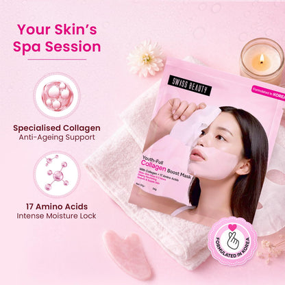 Swiss Beauty Care Youth-Full Collagen Boost Mask | Glass-Skin In 2 Hours | With Collagen & 17 Amino Acids | Plumps & Hydrates | 34g