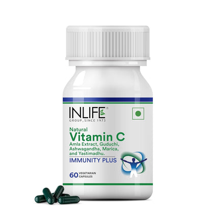 INLIFE Immunity Plus Supplement Natural Vitamin C (Amla) Guduchi Ashwagandha Marica Licorice Ayurvedic Herbal Formula - 60 Vegetarian Capsules