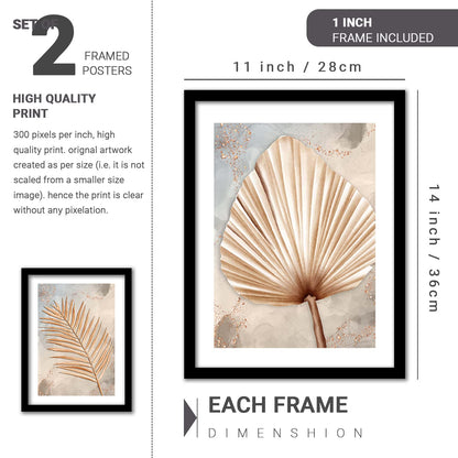 Golden Leaf Wall Decor Paintings for Home Office Living Room - Modern Art Wall Paintings with Frame Set of 2 (Art 5, 10x13 inch)