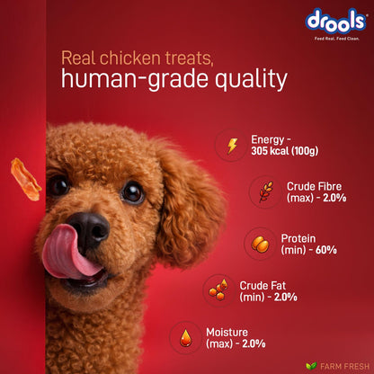 Drools Adult Dog Treat Chicken Jerky 200g | Real Chicken Flavour | No Grains | No Gluten | Prevent Food Allergy or Sensitivity | Firm Texture | Chewy Nature