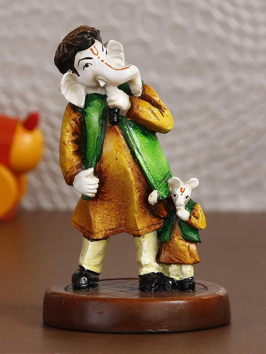 Handcrafted Polyresin Lord Ganesha Idol Singing With Mushak Statue Decorative Showpiece Perfect For Music Lovers, Home Decor, Living Room, Office Desk, Pooja Room- Gift For Hindu Festivals